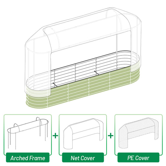 Raised Garden Bed Cover System ( Arched frame+ Net cover+PE Cover)